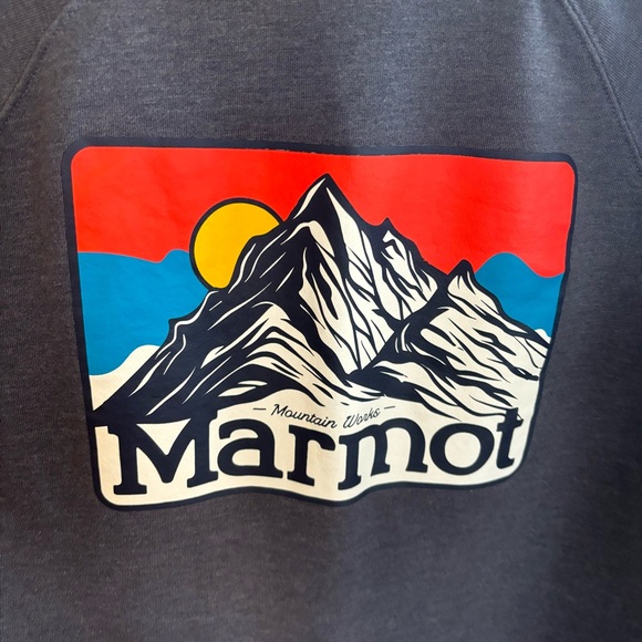 Marmot Blue Gray Cotton Blend Graphic Crewneck Pullover Sweater Mens M *NOTE - Picture 10 of 10